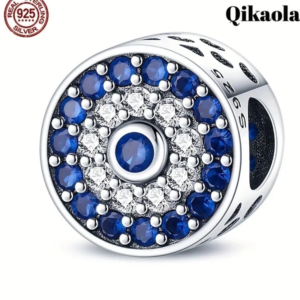S925 Sterling Silver & Blue EVIL EYE CZ Charm/Pendant - NWT - Picture 5 of 5